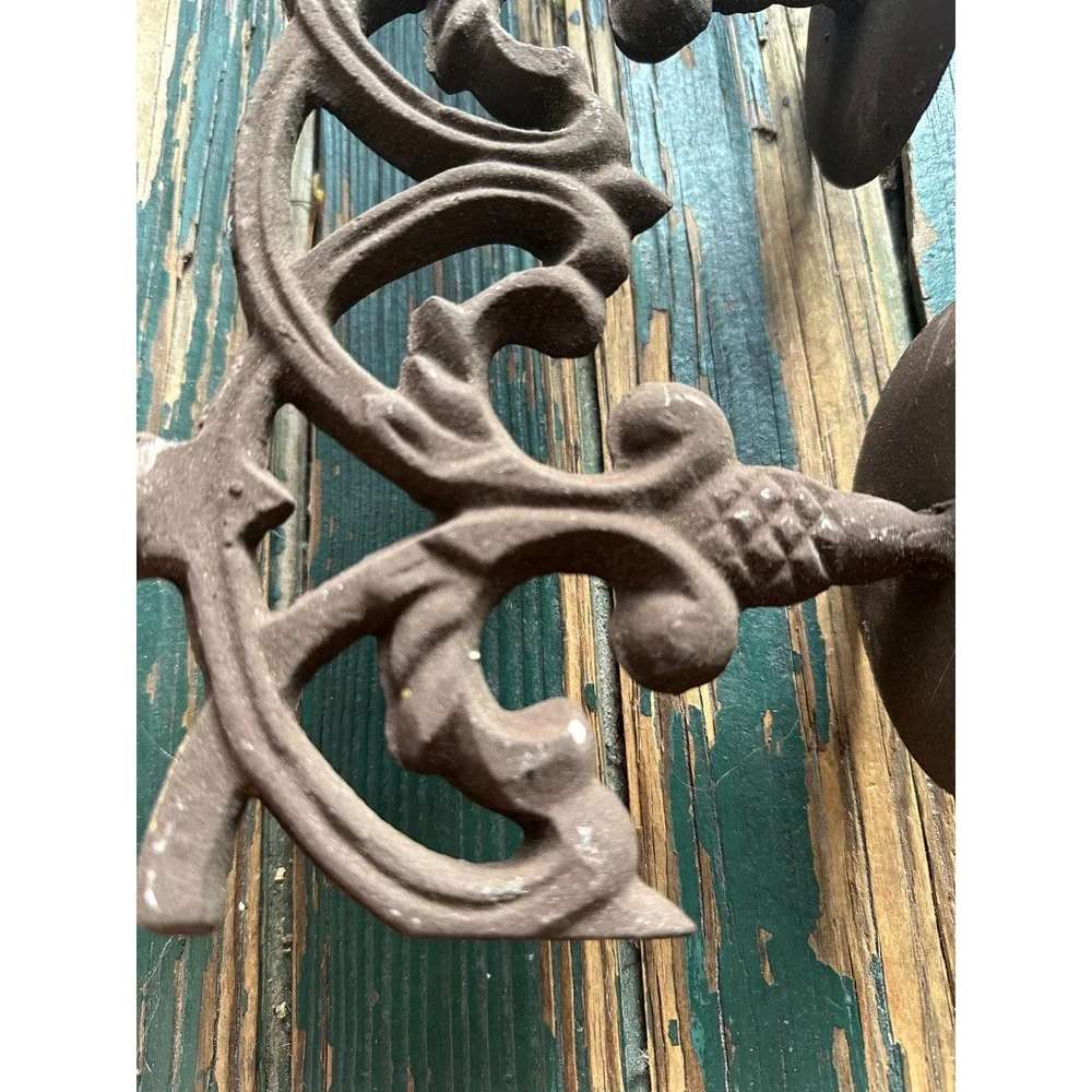 Vintage Cast Iron 4-Light Candelabra Scroll Work Rustic Brown Candle Holder 17in
